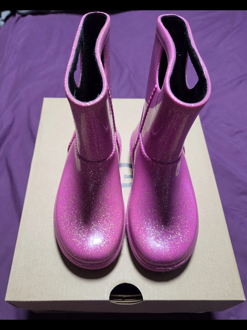 UGG Kids Pink Glitter Waterproof Rain Boots